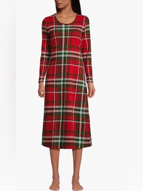 Land’s End Cotton Long Sleeve Plaid Midcalf Nightgown 100% Cotton Sze XS